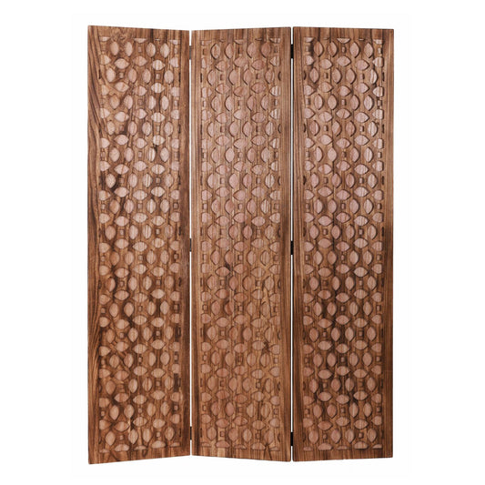 Stunning Carved Brown Wood Room Divider Screen