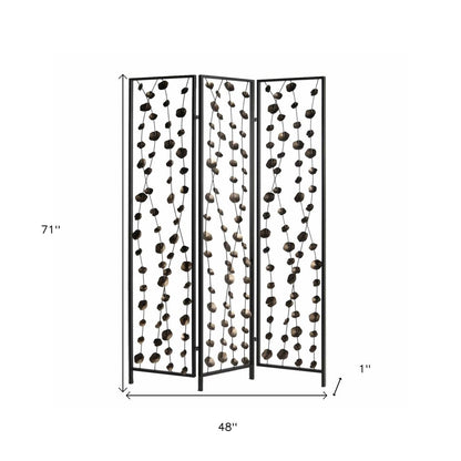 71" Gray Iron Folding Three Panel Screen Room Divider