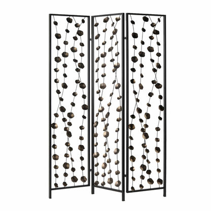 71" Gray Iron Folding Three Panel Screen Room Divider