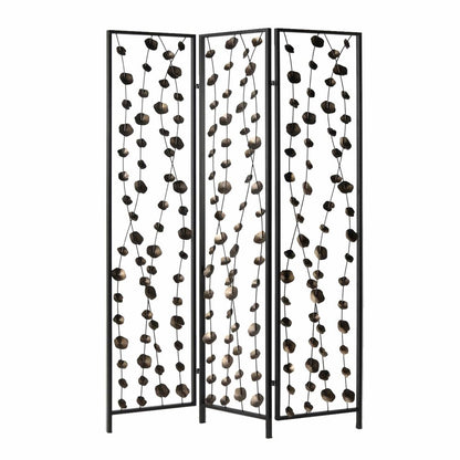71" Gray Iron Folding Three Panel Screen Room Divider