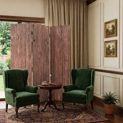 71" Brown Folding Three Panel Screen Room Divider