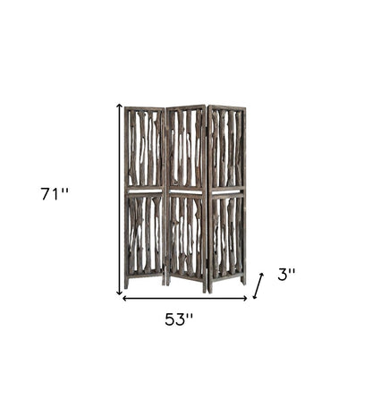 71" Brown Folding Three Panel Screen Room Divider