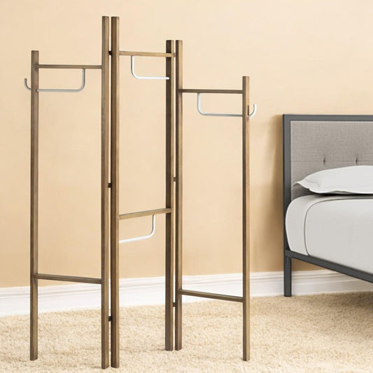 72" Brown Iron Folding Three Panel Screen Room Divider