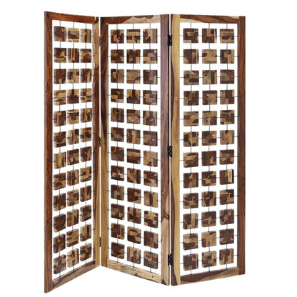 72" Brown Solid Wood Folding Three Panel Screen Room Divider