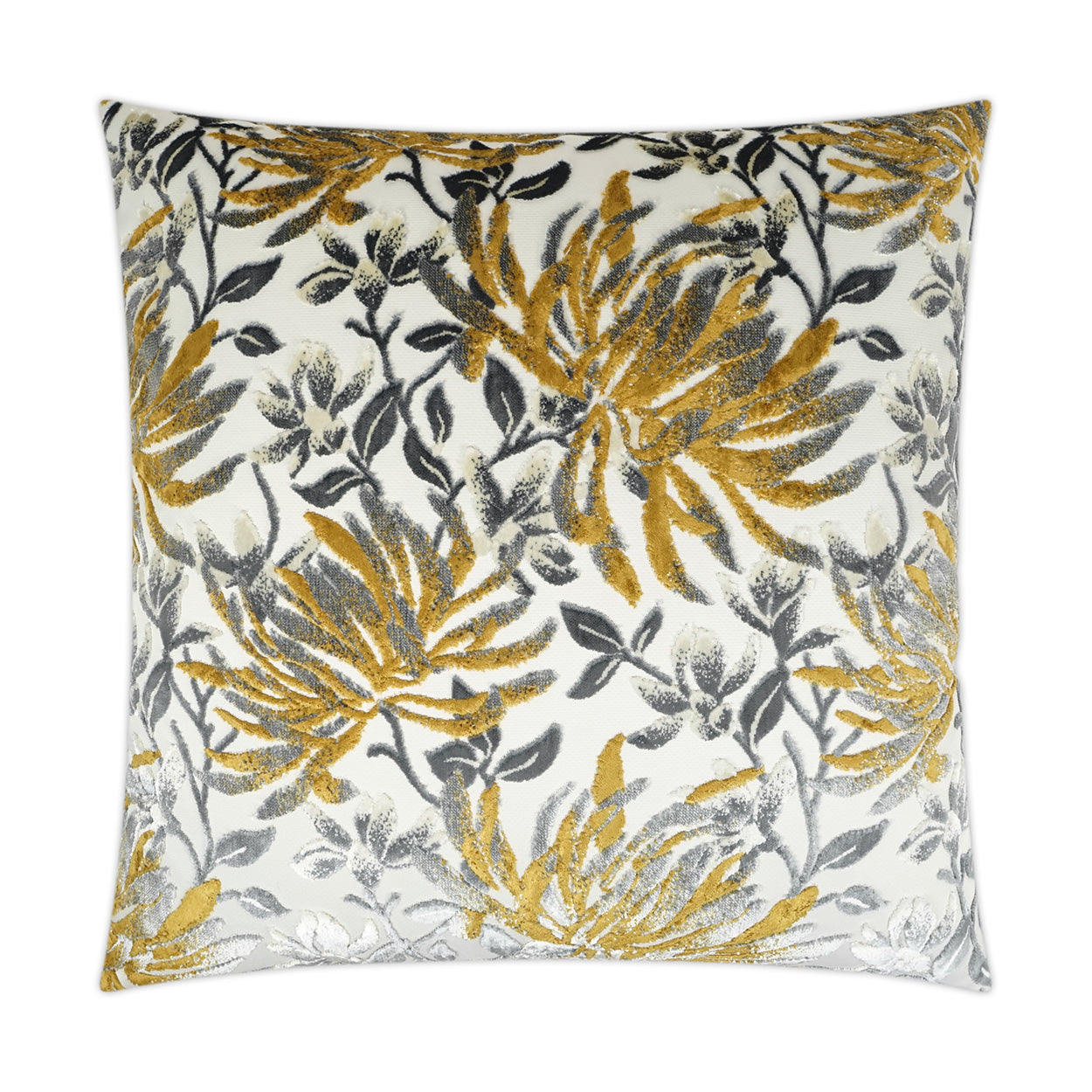 D.V. KAP HOME   24" x 24" Sadah Pillow - Mustard Floral    - 3429-M-2424