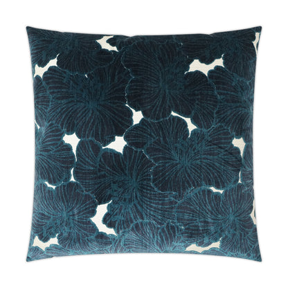 Square decorative pillow in deep teal velvet with a large teal floral print.