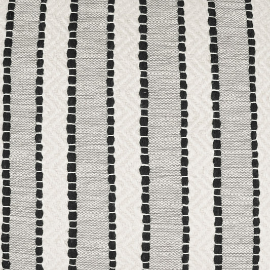 White woven fabric with narrow black vertical dotted stripes; a simple textile for decor or crafts.