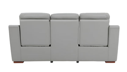 90" Gray Faux Leather Reclining Sofa With Brown Legs