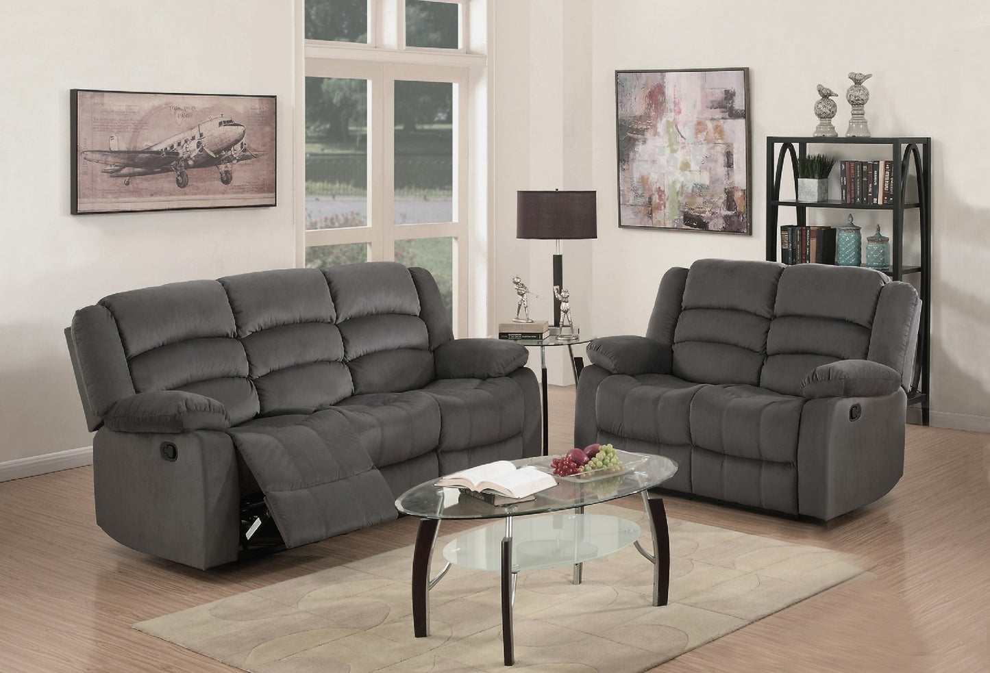 Three Piece Indoor Gray Microsuede Six Person Seating Set