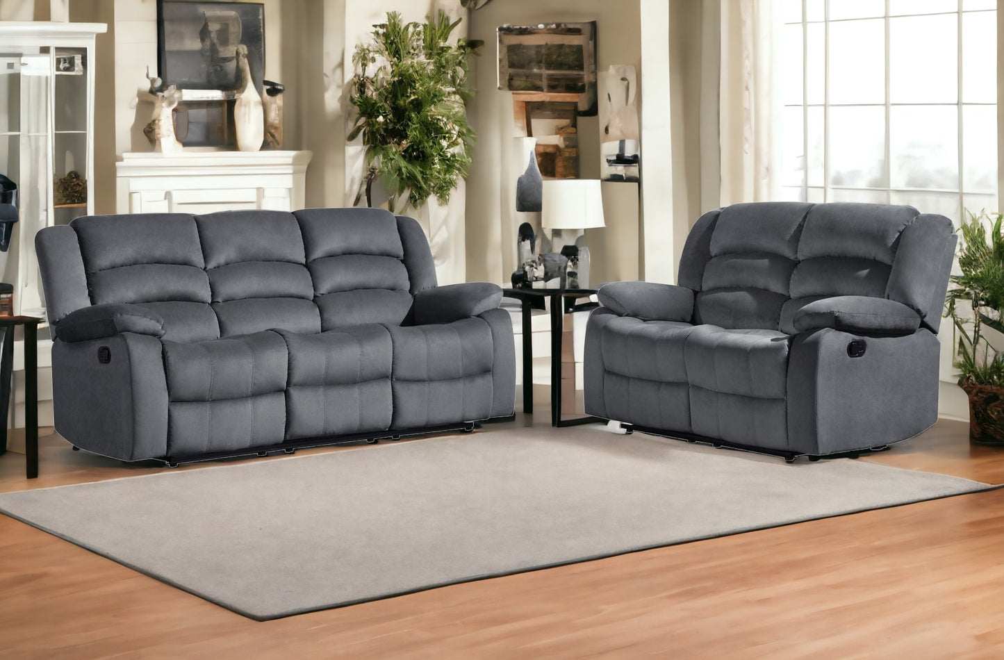 Three Piece Indoor Gray Microsuede Six Person Seating Set