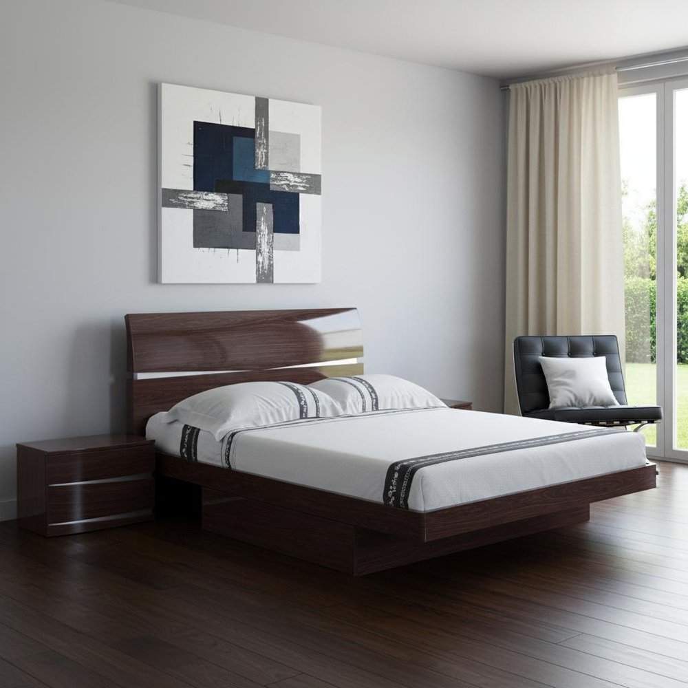 Solid Wood King Wood Brown Bed