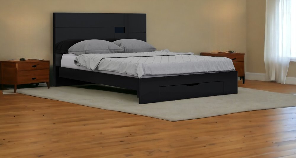 Black Solid Wood King Bed Frame