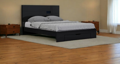 Black Solid Wood King Bed Frame