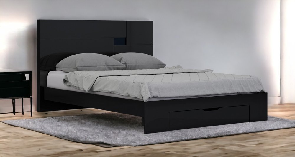 Black Solid Wood King Bed Frame