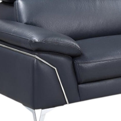 Navy Blue Italian Leather L Shaped Two Piece Sofa and Chaise Sectional