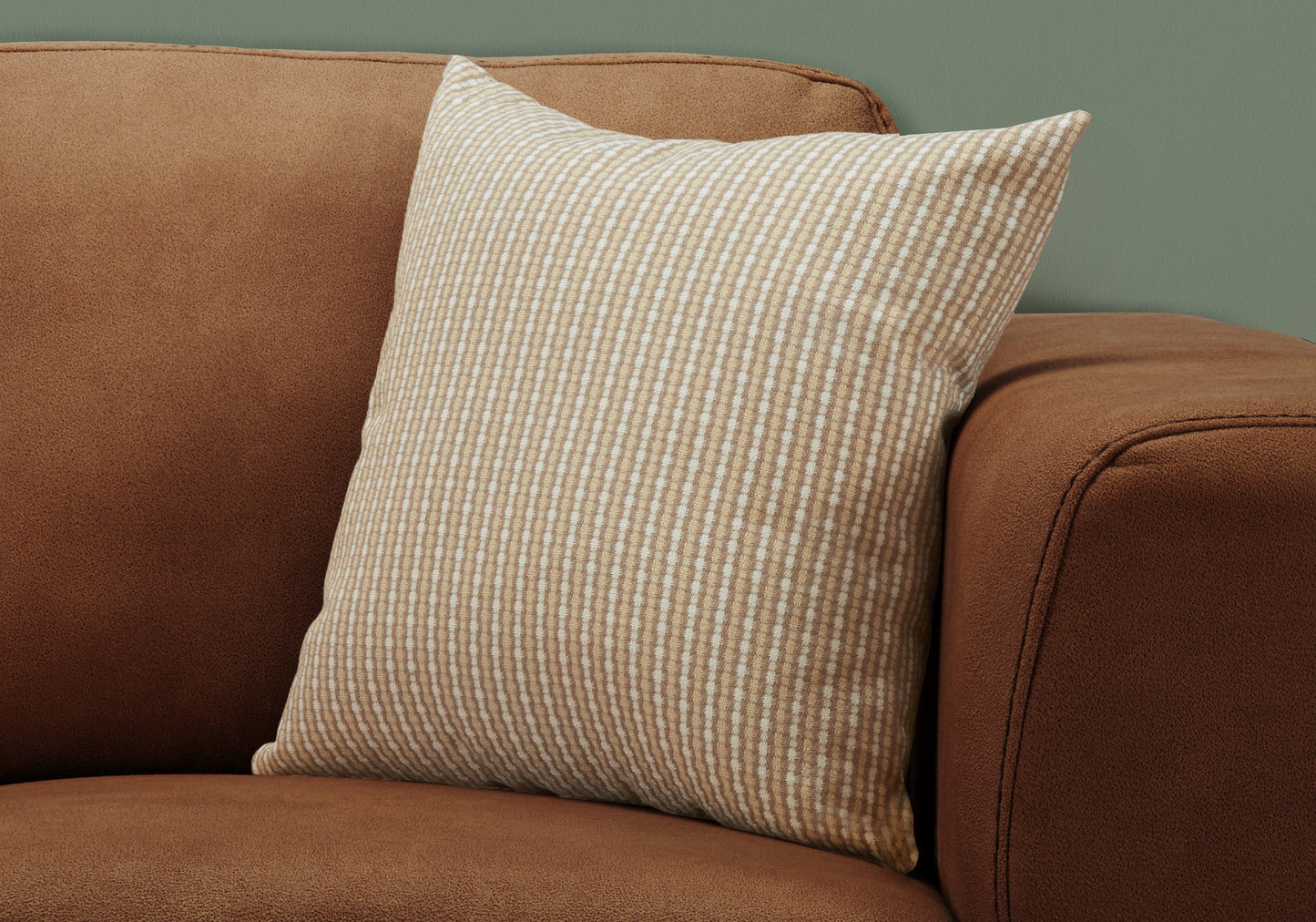 18" X 18" Taupe Polyester Striped Zippered Pillow