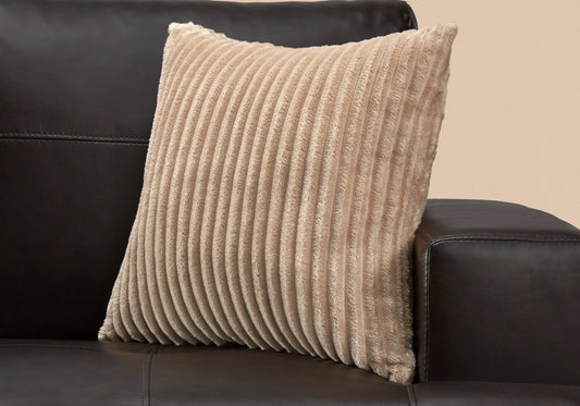 18" X 18" Beige Polyester Ribbed Zippered Pillow