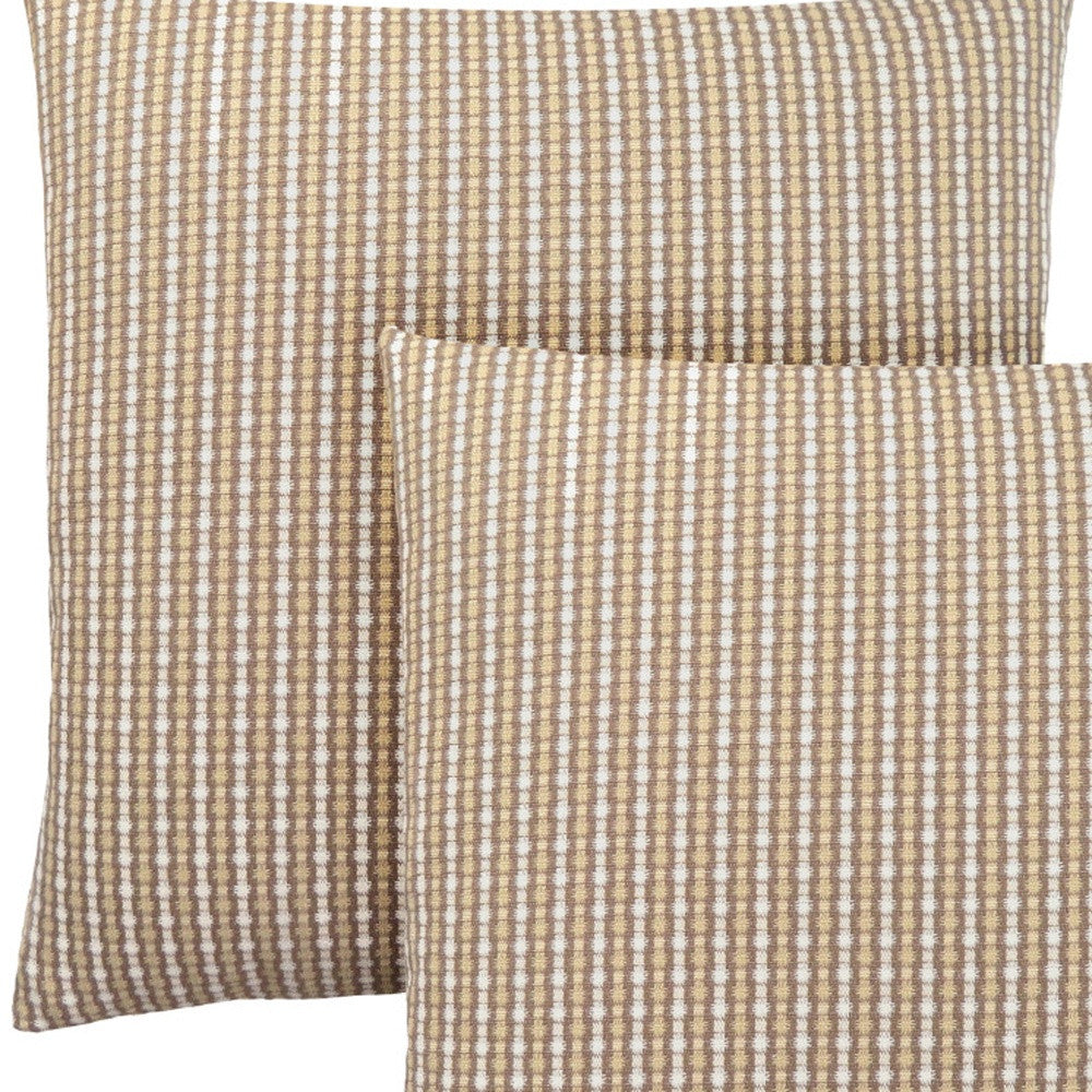 Set Of Two 18" X 18" Taupe Polyester Striped Zippered Pillow