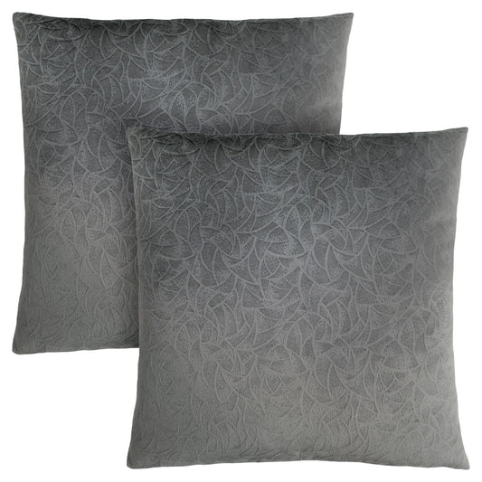 Set Of Two 18" X 18" Taupe Velvet Polyester Floral Zippered Pillow