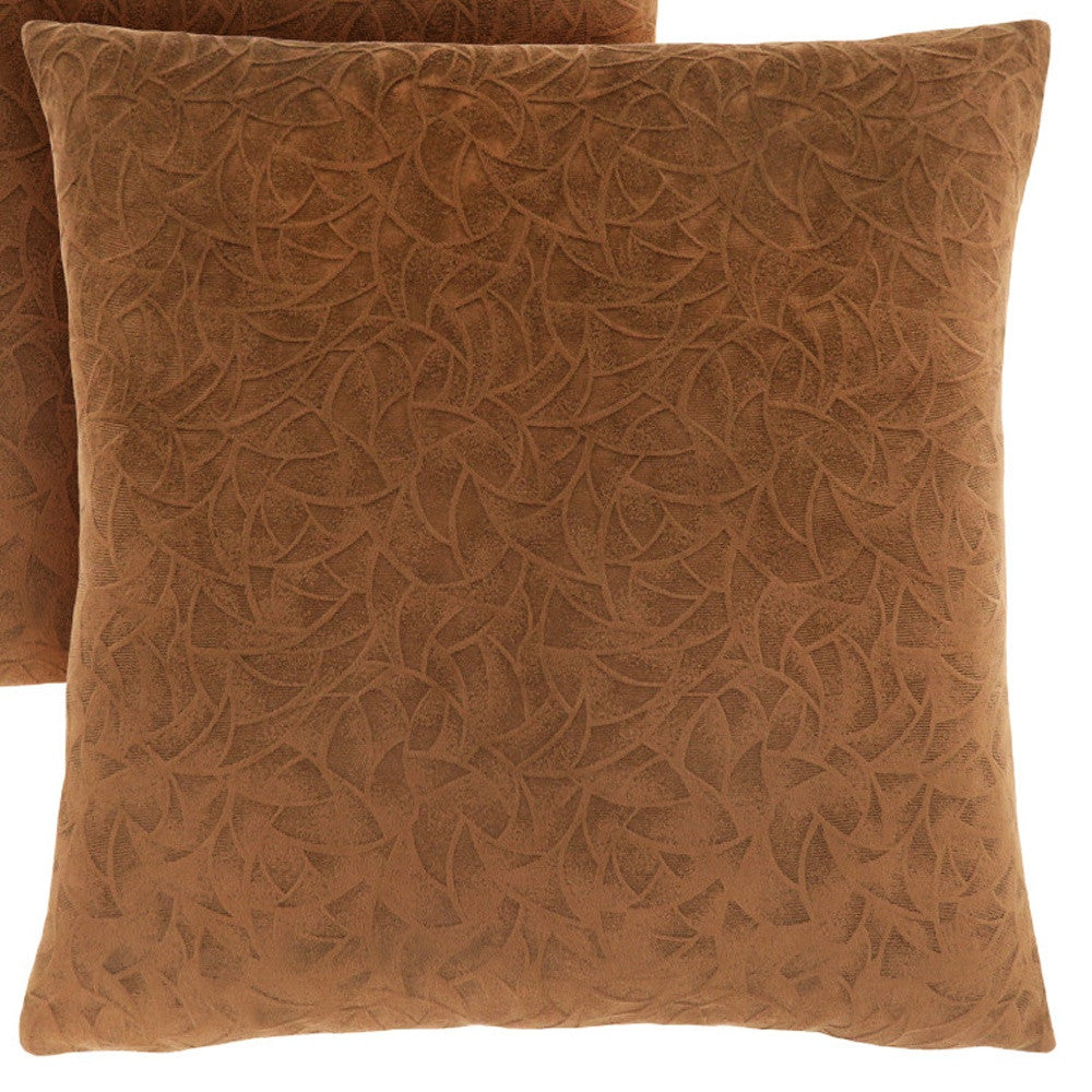 Set Of Two 18" X 18" Taupe Velvet Polyester Floral Zippered Pillow