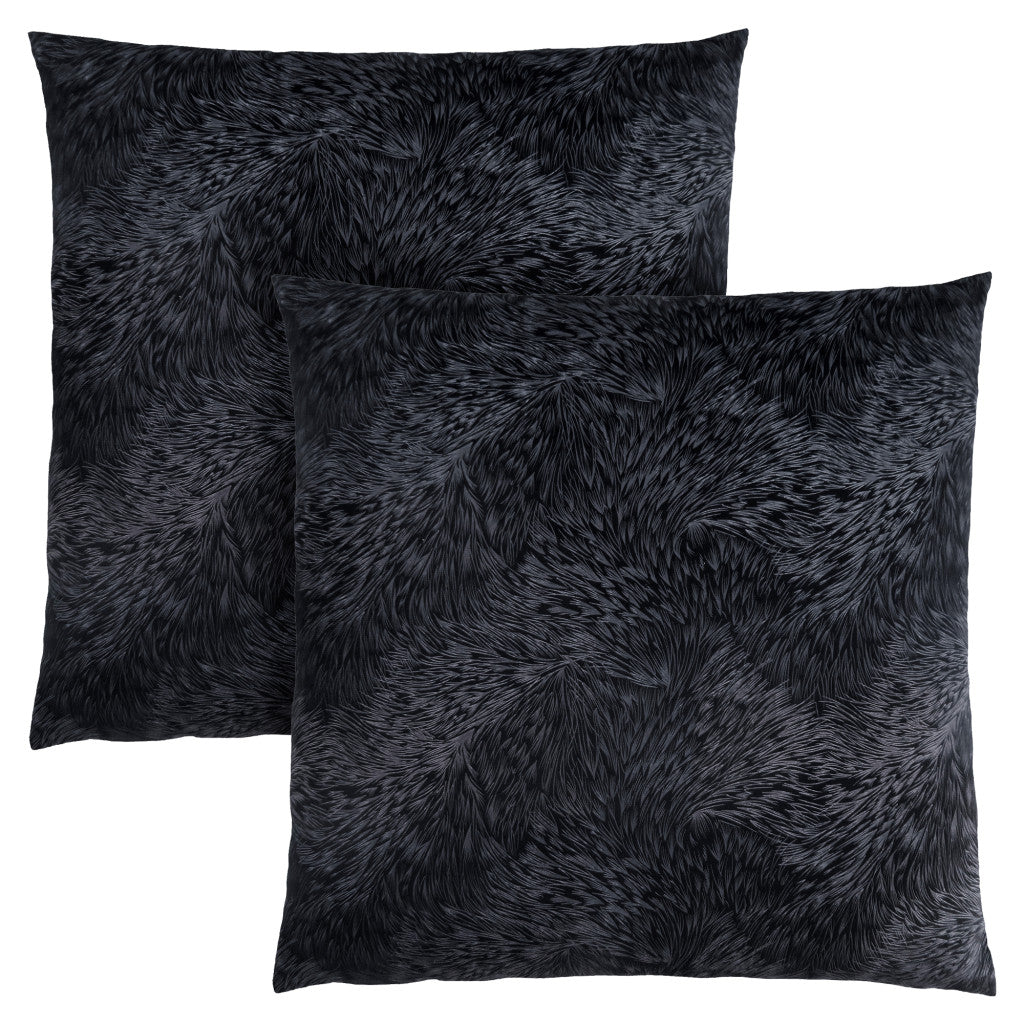Set Of Two 18" X 18" Black Polyester Feather Zippered Pillow