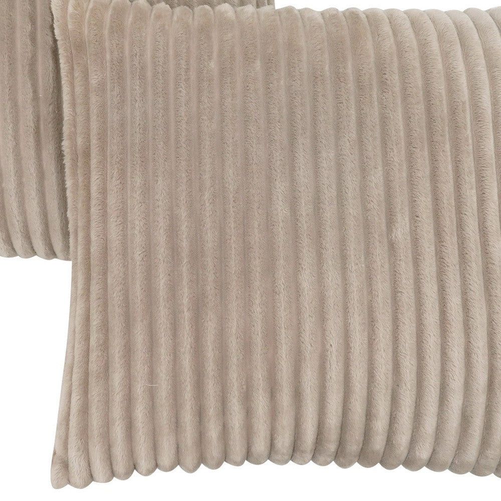 Set Of Two 18" X 18" Ivory Polyester Ribbed Zippered Pillow