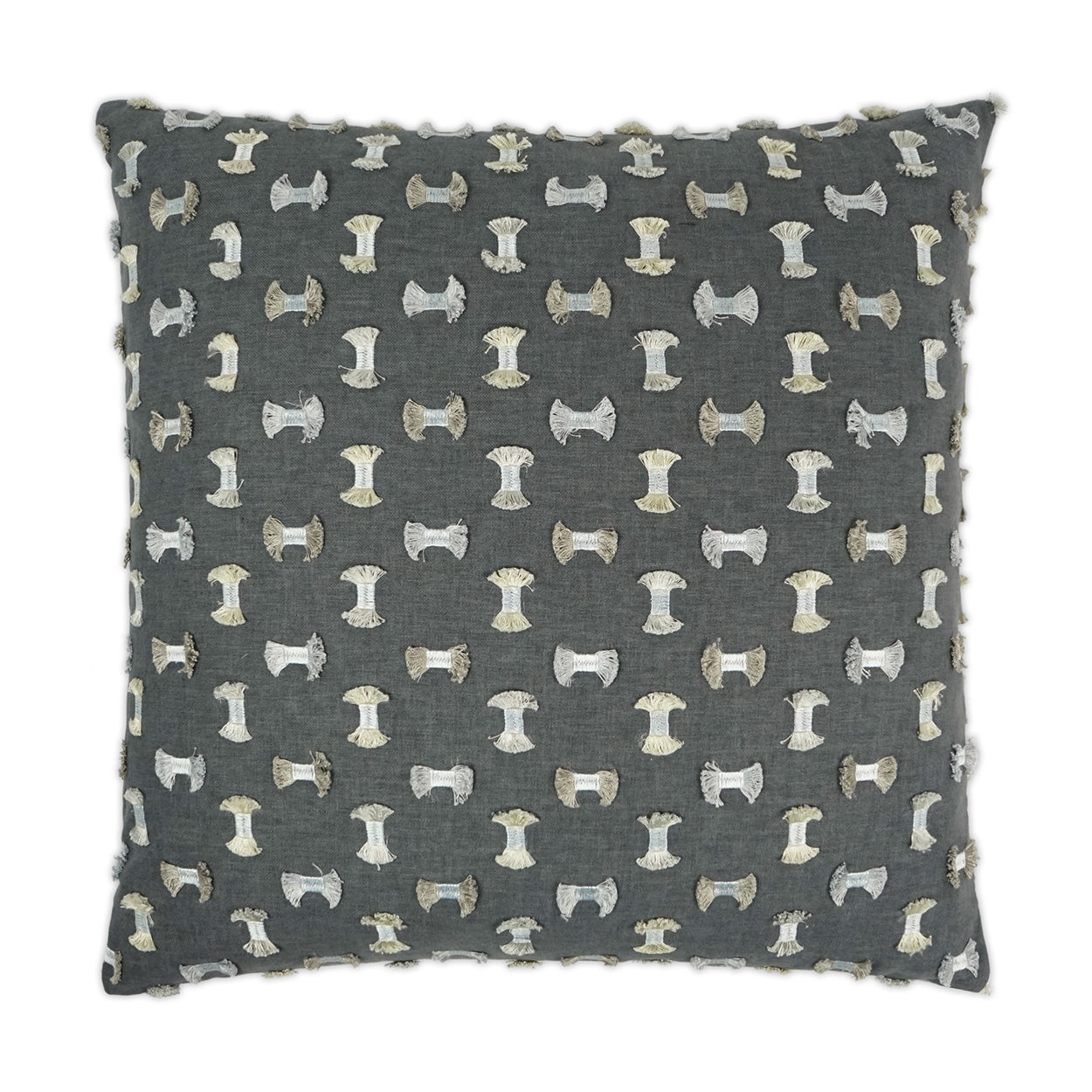D.V. KAP HOME   24" x 24" Frayed Pillow - Gunmetal Embroidery, Textured, Global    - 3443-G-2424