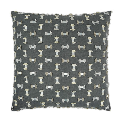 D.V. KAP HOME   24" x 24" Frayed Pillow - Gunmetal Embroidery, Textured, Global    - 3443-G-2424
