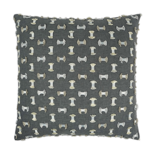 D.V. KAP HOME   24" x 24" Frayed Pillow - Gunmetal Embroidery, Textured, Global    - 3443-G-2424