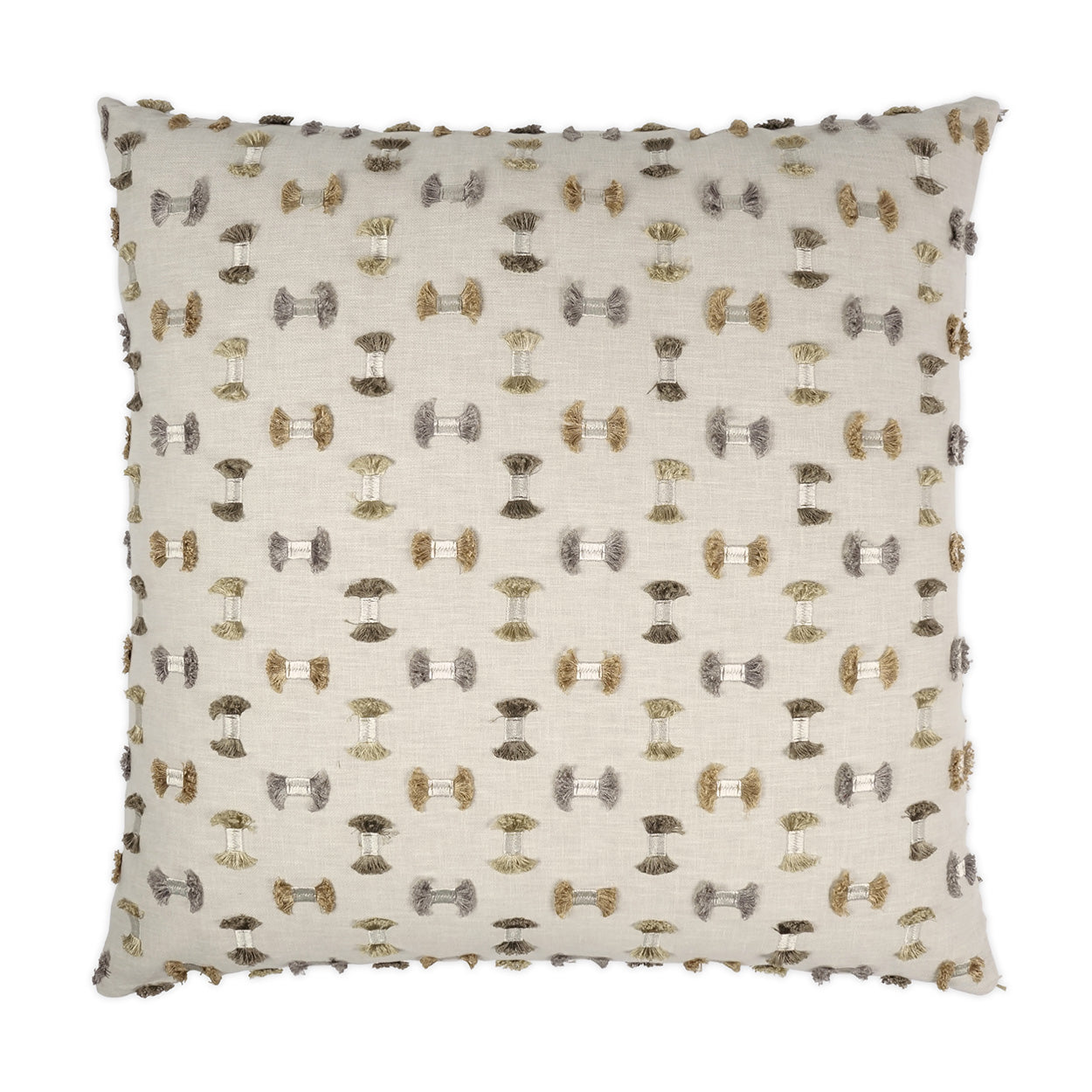 D.V. KAP HOME   24" x 24" Frayed Pillow - Travertine Embroidery, Textured, Global    - 3443-T-2424