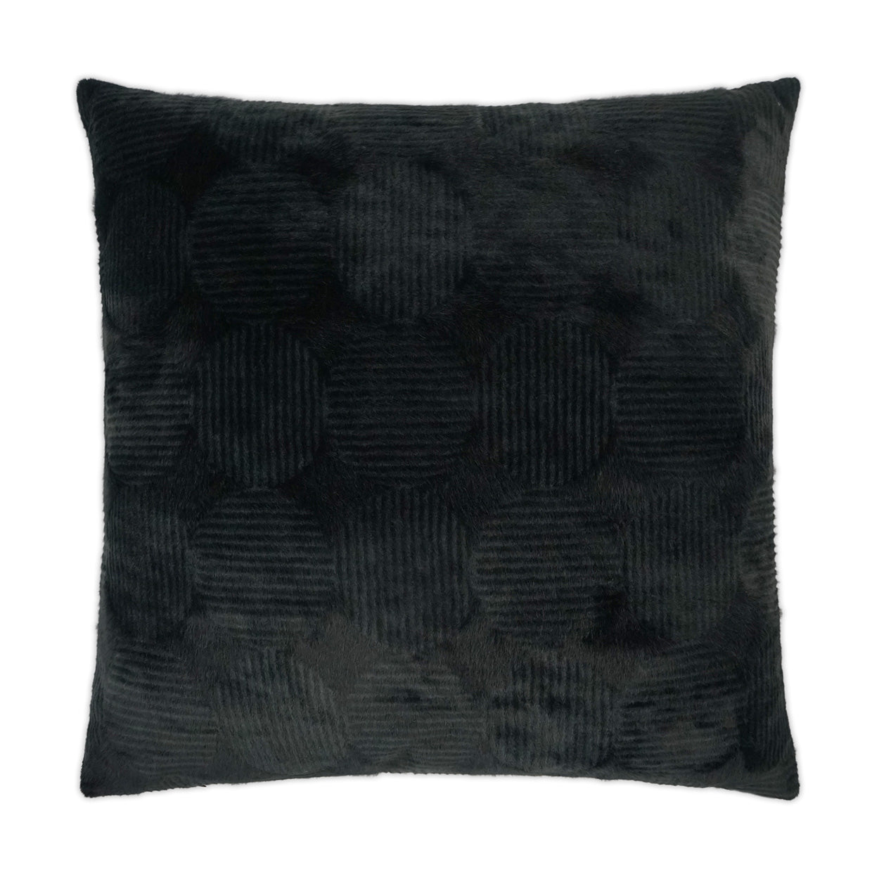 D.V. KAP HOME   24" x 24" Angelou Pillow - Black Solid, Circular - Dots, Faux Fur    - 3449-B-2424
