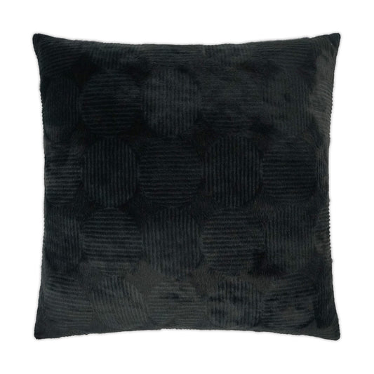 D.V. KAP HOME   24" x 24" Angelou Pillow - Black Solid, Circular - Dots, Faux Fur    - 3449-B-2424