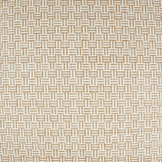 Beige and cream woven fabric with a small basket-weave grid pattern; textured geometric textile.