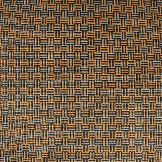 Tan and black basket-weave fabric texture with a geometric interlaced pattern for upholstery or bags.