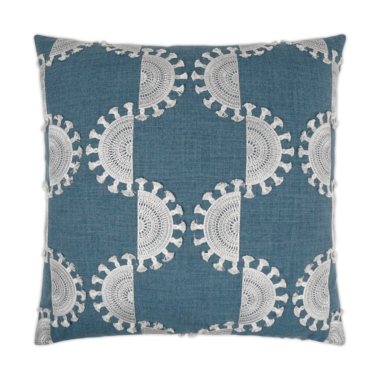 D.V. KAP HOME   24" x 24" Solara Pillow - Blue Embroidery, Global    - 3456-B-2424