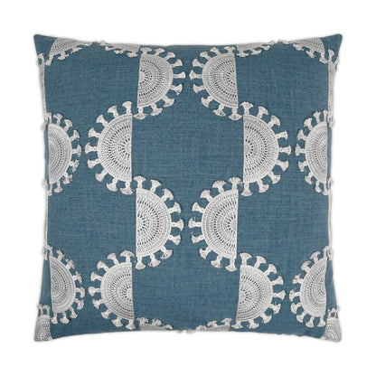 D.V. KAP HOME   24" x 24" Solara Pillow - Blue Embroidery, Global    - 3456-B-2424