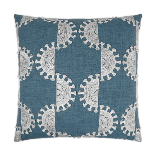 D.V. KAP HOME   24" x 24" Solara Pillow - Blue Embroidery, Global    - 3456-B-2424