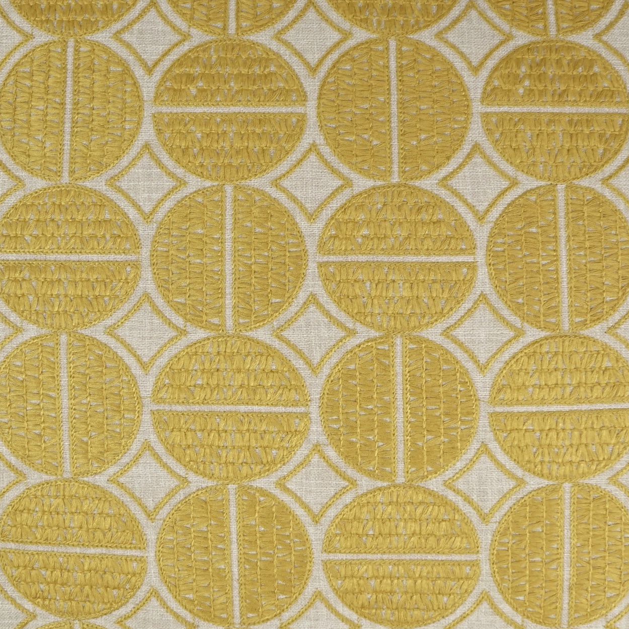 D.V. KAP HOME 3457-M-YARD Medallions Fabric - Mustard Farmhouse, Circular - Dots, Global  Yellow   - Medallions