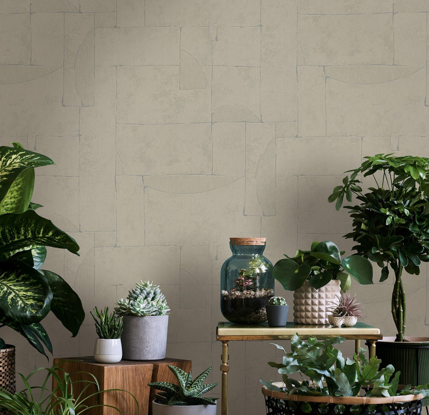 GALERIE WALLCOVERINGS TERRA Graphic Tile Brick Stone  Beige,Brown Irregular stone shapes mimics the effect of a stone wall.  - TR34601