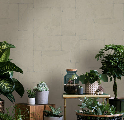 GALERIE WALLCOVERINGS TERRA Graphic Tile Brick Stone  Beige,Brown Irregular stone shapes mimics the effect of a stone wall.  - TR34601