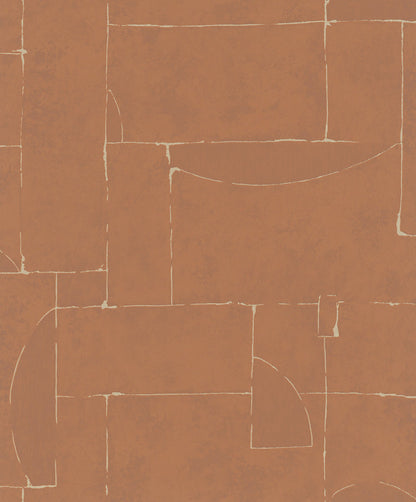 GALERIE WALLCOVERINGS TERRA Graphic Tile Brick Stone  Red,Orange Irregular stone shapes mimics the effect of a stone wall.  - TR34605