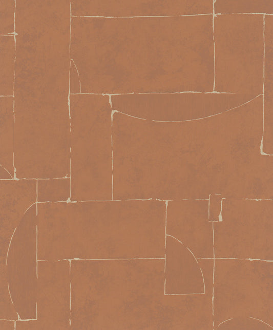 GALERIE WALLCOVERINGS TERRA Graphic Tile Brick Stone  Red,Orange Irregular stone shapes mimics the effect of a stone wall.  - TR34605