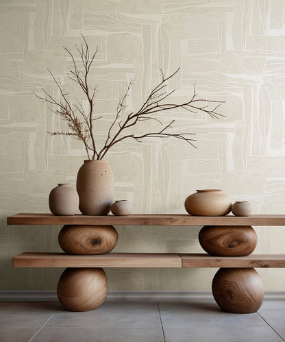 GALERIE WALLCOVERINGS TERRA Graphic Tile Brick Stone  Beige A lovely design showing the natural discrepancies found in rocks.  - TR34646