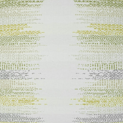 Woven fabric with muted olive, yellow, and gray geometric bands on ivory background.