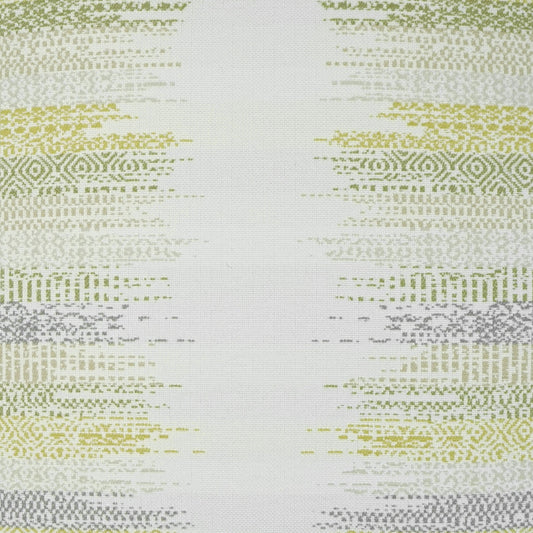 Light background fabric with horizontal geometric stripes in olive, yellow, and gray; abstract textile pattern.