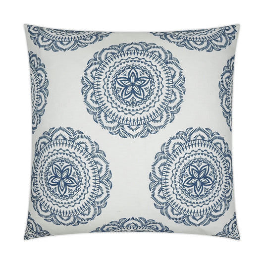 D.V. KAP HOME   24" x 24" Mondelo Pillow - Navy Embroidery, Floral, Global    - 3469-N-2424