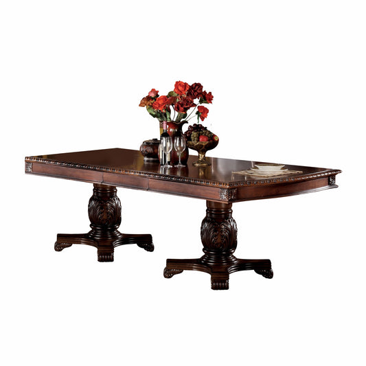 46" Dark Brown Solid Wood And Solid Manufactured Wood Double Pedestal Base Dining Table