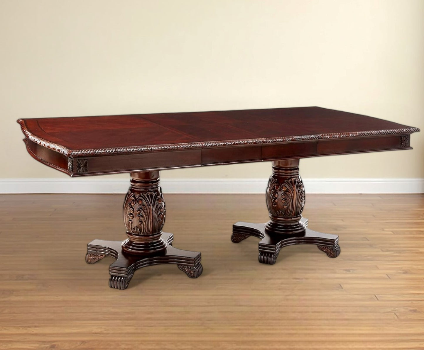 96" Dark Brown Solid Wood And Solid Manufactured Wood Double Pedestal Base Dining Table