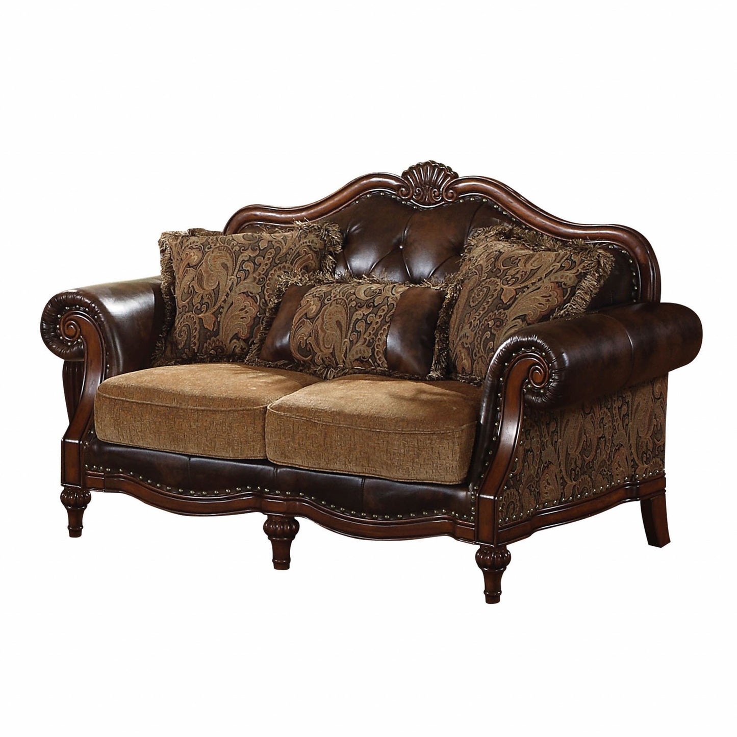 70" Brown Faux Leather Chesterfield Loveseat