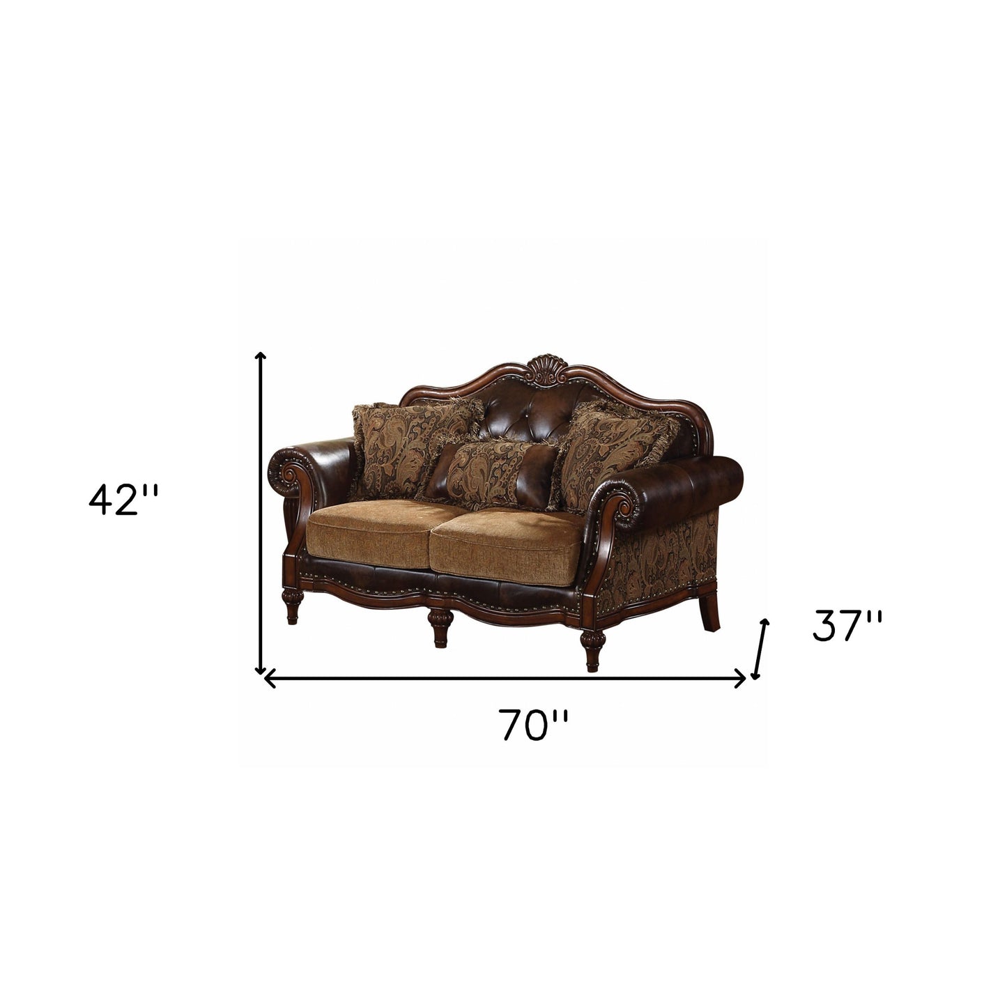 70" Brown Faux Leather Chesterfield Loveseat